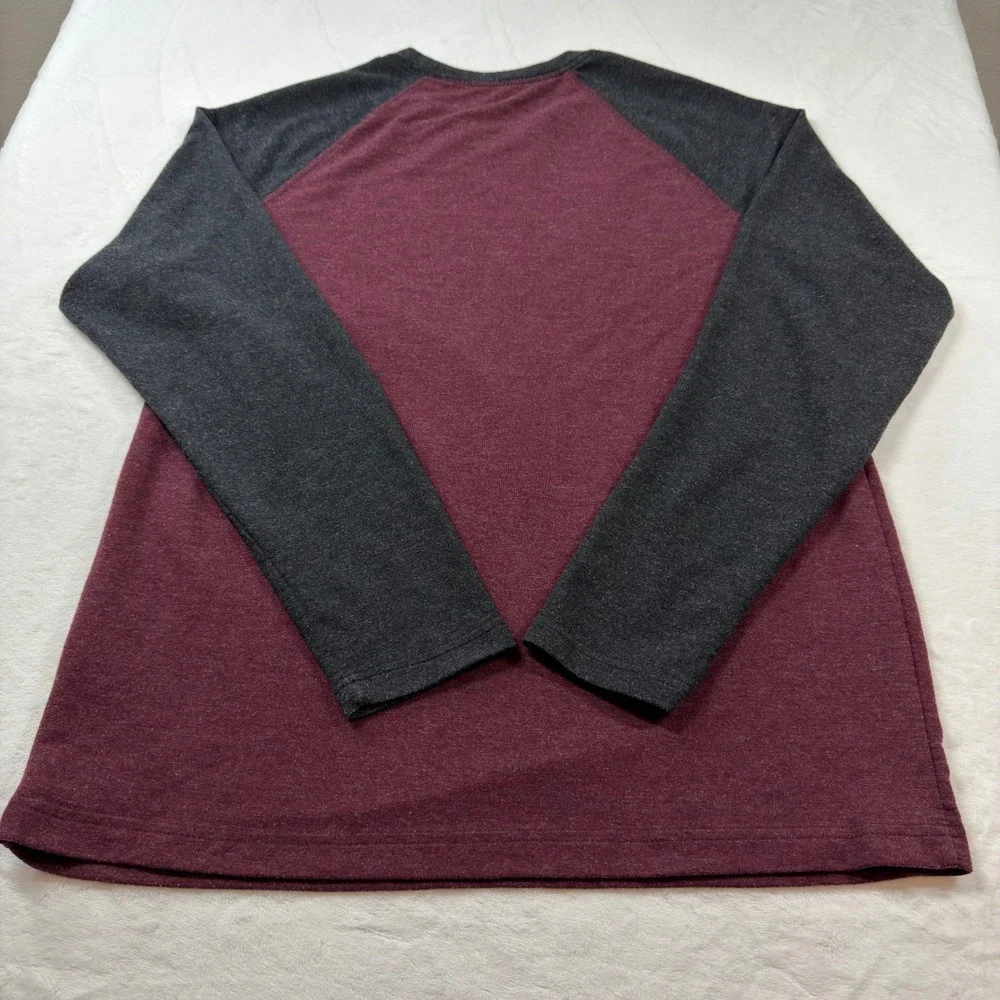 Orvis Raglan Long Sleeve Shirt Mens Large Burgundy Grey Good‎ Colorblock